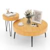 2 Set of Wooden Coffee Table with Metal Legs and Adjustable Foot Pads