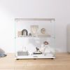 Two-door Glass Display Cabinet 2 Shelves with Door, Floor Standing Curio Bookshelf for Living Room Bedroom Office, 33.35"*31.69"*14.37",White
