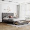 Queen Size Storage Bed Velvet Upholstered Platform Bed with a Big Drawer - Grey