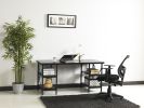 Furnish Home Store Buket Metal Frame 60&quot; Extra Wide Wood Top 4 Shelves Writing and Computer Desk for Home Office; Black