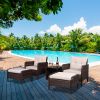 2pcs Single Sofa, 2pcs Footstool &1pc Coffee Table Round Corner Armrests Five-Piece Rattan Set Brown Gradient RT
