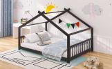 Full Size House Bed Wood Bed; Espresso
