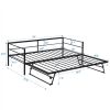 Twin Size Metal Daybed with Adjustable Trundle; Pop Up Trundle; Black