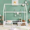 Full Size Wood House Bed with Fence and Door, White Wash (Expected Arrival Time:6.30)