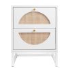 Allen 2 Drawer Nightstand Set of 2; White; Natural Rattan; Display Rack for Bedroom and Living Room
