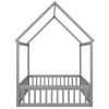 Full Size Wood House Bed with Fence and Door, Gray Wash (Expected Arrival Time:6.30)