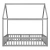 Full Size Wood House Bed with Fence and Door, Gray Wash (Expected Arrival Time:6.30)