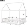 Full Size Wood House Bed with Fence and Door, White Wash (Expected Arrival Time:6.30)