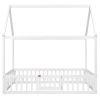 Full Size Wood House Bed with Fence and Door, White Wash (Expected Arrival Time:6.30)