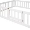 Full Size Wood House Bed with Fence and Door, White Wash (Expected Arrival Time:6.30)