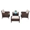 2pcs Single Sofa, 2pcs Footstool &1pc Coffee Table Round Corner Armrests Five-Piece Rattan Set Brown Gradient RT