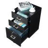 FCH Black Wood Grain Density Board Three Drawers Wooden Filing Cabinet