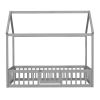 Twin Size Wood House Bed with Fence and Door, Gray Wash (Expected Arrival Time:6.30)