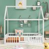 Full Size Wood House Bed with Fence and Door, White Wash (Expected Arrival Time:6.30)