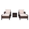 2pcs Single Sofa, 2pcs Footstool &1pc Coffee Table Round Corner Armrests Five-Piece Rattan Set Brown Gradient RT
