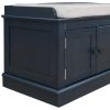 TREXM Storage Bench with 4 Doors and Adjustable Shelves; Shoe Bench with Removable Cushion for Living Room; Entryway (Antique Navy)