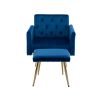 COOLMORE Velvet Accent Chair with Adjustable Armrests and Backrest; Button Tufted Lounge Chair; Single Recliner Armchair with Ottoman