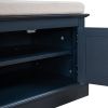 TREXM Storage Bench with 4 Doors and Adjustable Shelves; Shoe Bench with Removable Cushion for Living Room; Entryway (Antique Navy)