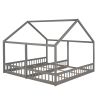 Twin Size House Platform Beds; Two Shared Beds; Gray