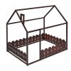 (Slats are not included) Full Size Wood Bed House Bed Frame with Fence; for Kids; Teens; Girls; Boys (Espresso )(OLD SKU:WF281294AAP)