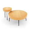 2 Set of Wooden Coffee Table with Metal Legs and Adjustable Foot Pads