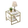 Golden Side Table;  End Table with Storage Shelf;  Tempered Glass Coffee Table with Metal Frame for Living Room&Bed Room