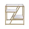 Golden Side Table;  End Table with Storage Shelf;  Tempered Glass Coffee Table with Metal Frame for Living Room&Bed Room
