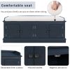 TREXM Storage Bench with 4 Doors and Adjustable Shelves; Shoe Bench with Removable Cushion for Living Room; Entryway (Antique Navy)