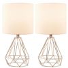 15" Desk/Table Lamps w Cage Bases for Home or Office, Rose Gold, Set of 2