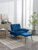 COOLMORE Velvet Accent Chair with Adjustable Armrests and Backrest; Button Tufted Lounge Chair; Single Recliner Armchair with Ottoman