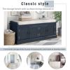 TREXM Storage Bench with 4 Doors and Adjustable Shelves; Shoe Bench with Removable Cushion for Living Room; Entryway (Antique Navy)