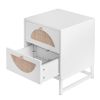 Allen 2 Drawer Nightstand Set of 2; White; Natural Rattan; Display Rack for Bedroom and Living Room