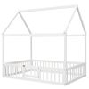Full Size Wood House Bed with Fence and Door, White Wash (Expected Arrival Time:6.30)