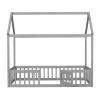 Twin Size Wood House Bed with Fence and Door, Gray Wash (Expected Arrival Time:6.30)