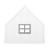 Full Size Wood House Bed with Window and Fence, White