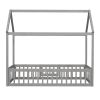 Twin Size Wood House Bed with Fence and Door, Gray Wash (Expected Arrival Time:6.30)