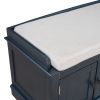 TREXM Storage Bench with 4 Doors and Adjustable Shelves; Shoe Bench with Removable Cushion for Living Room; Entryway (Antique Navy)