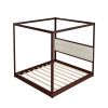 King Size Wooden Canopy Platform Bed with Upholstered Headboard; Espresso