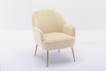 Modern Ergonomics Soft Velvet Fabric Material Accent Chair With Gold Legs And Adjustable Feet Screws For Indoor Home Living Room; Cream White