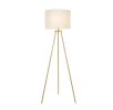 58" Gold Tripod Floor Lamp with White Cloth Shade