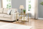 Golden Side Table;  End Table with Storage Shelf;  Tempered Glass Coffee Table with Metal Frame for Living Room&Bed Room