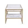 Golden Side Table;  End Table with Storage Shelf;  Tempered Glass Coffee Table with Metal Frame for Living Room&Bed Room
