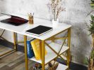 Furnish Home Store Morello Gold Metal Frame 47&quot; Wooden Top 2 Shelves Writing and Computer Desk for Home Office; White