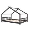 Full Size House Bed Wood Bed; Espresso
