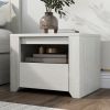 Off White Simple Style Manufacture Wood Nightstand with Gray Wood Grain Sticker Surfaces One Drawer for Bedroom Guest Room Children's Room