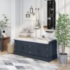 TREXM Storage Bench with 4 Doors and Adjustable Shelves; Shoe Bench with Removable Cushion for Living Room; Entryway (Antique Navy)