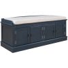 TREXM Storage Bench with 4 Doors and Adjustable Shelves; Shoe Bench with Removable Cushion for Living Room; Entryway (Antique Navy)
