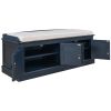 TREXM Storage Bench with 4 Doors and Adjustable Shelves; Shoe Bench with Removable Cushion for Living Room; Entryway (Antique Navy)
