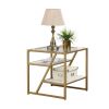 Golden Side Table;  End Table with Storage Shelf;  Tempered Glass Coffee Table with Metal Frame for Living Room&Bed Room