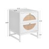Allen 2 Drawer Nightstand Set of 2; White; Natural Rattan; Display Rack for Bedroom and Living Room
